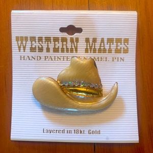 💙Vintage Western Mates Cowboy Hat Gold Enamel Pin Brooch